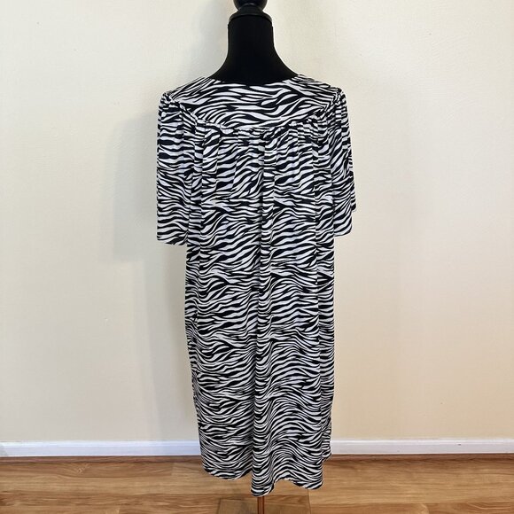 Zebra Print Womens Midi Dress V Neck Short Sleeve MuMu Housedress Loungewear - Picture 3 of 9